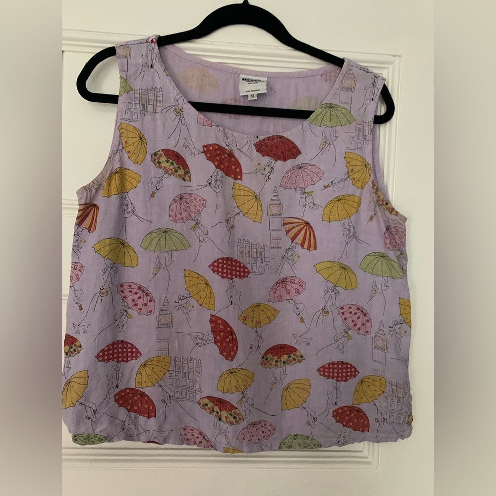 Sleeveless Lavender Umbrella Print Blouse - Lightweight Summer Top